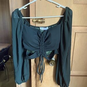 NWT Cropped Cut out sheer sleeve top